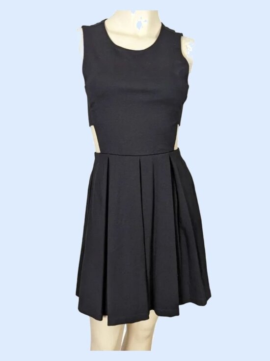 LuLu's Dresses & Skirts - LuLu's Pleat black skater dress side cutouts fitted waistline pleated dress sz S